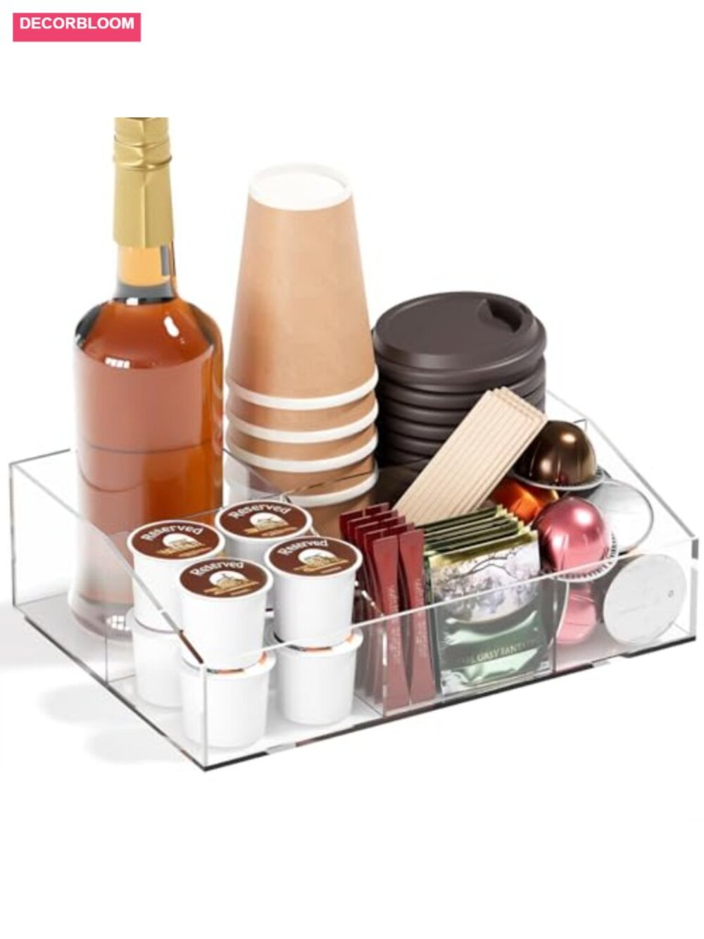 Acrylic Coffee Bar Organizer 6 Compartment Countertop Station Holder